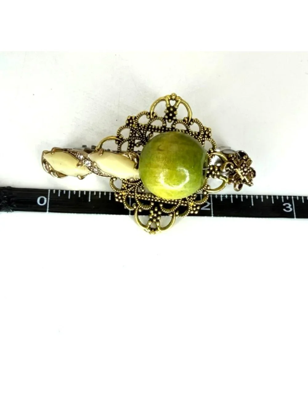 Olive Green Wood Bead Barrettes Set of 2 | Handmade Vintage Jewelry Hair Clips |